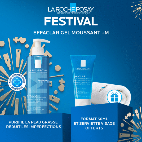 La Roche-Posay Effaclar Gel Moussant Peau Grasse Acnéique | 400ml = Serviette & Effaclar Gel Miniatures
