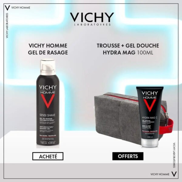 Vichy Homme Gel de rassage 150ml+hydra mag C 100ml Trousse