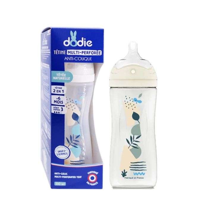 dodie-dodie-biberon-tetine-multi-perforee-anti-colique-330-ml-6mois-debit-3-bleu-biberon-et-goupillon